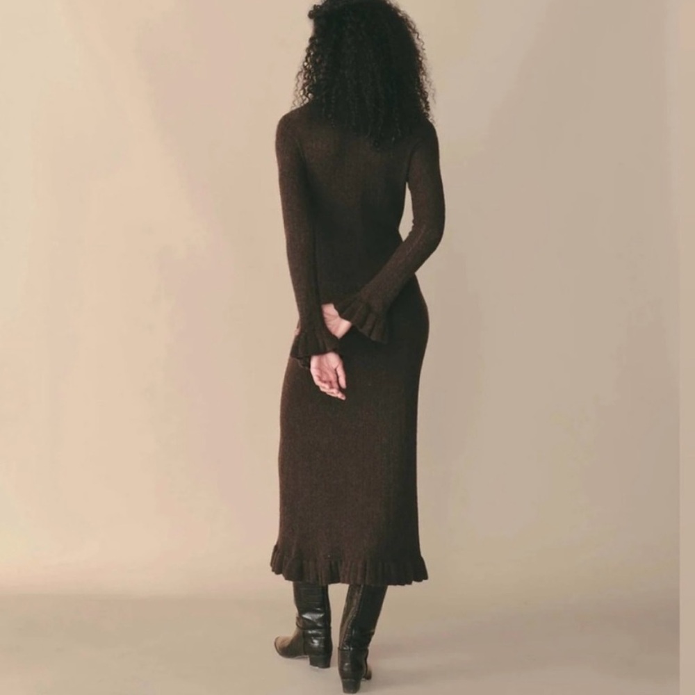 Doen Estella ruffled pointelle knit alpaca blend midi dress - Picture 2 of 9